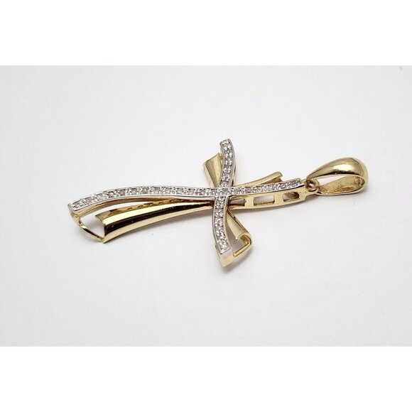 Unique 14K Solid Two Tone Multi Color Gold Religious Diamond Cross Charm Pendant - Picture 8 of 14